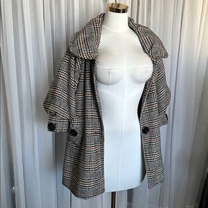 Plaid Double-Breasted Women's Coat Jacket - Black & Cream